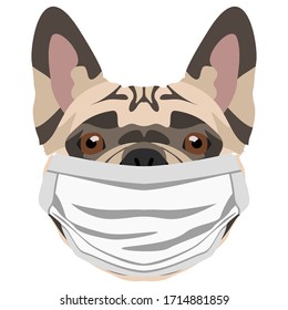 Illustration dog French bulldog with respirator 
