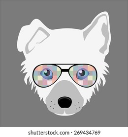 Illustration with dog in glasses.