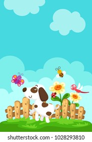 Illustration of dog in the grass background vector