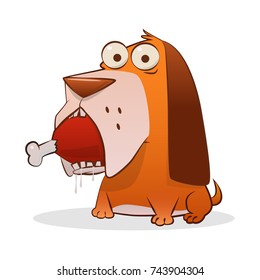 illustration of a dog with a ham, funny vector caricature