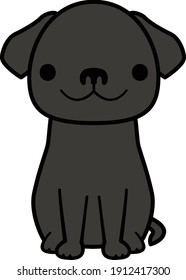Illustration of a dog with hanging ears sitting facing the front (color 1)