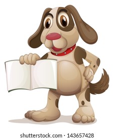 Illustration of a dog holding an empty book on a white background