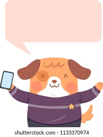 Illustration of a Dog Holding His Mobile Phone with Blank Speech Bubble