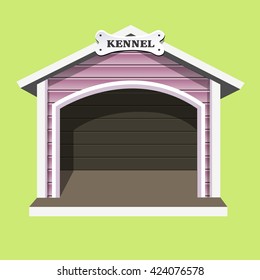 Illustration of a dog house with a bone on a green background