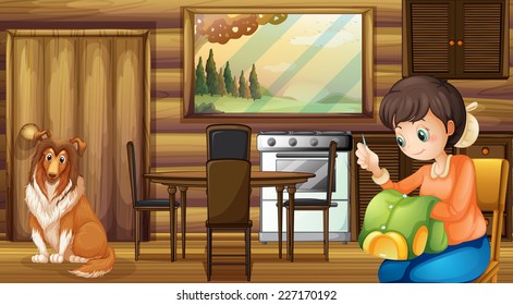 Illustration of a dog and housewife