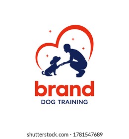 illustration of dog and human chemistry logo design, for dog training, with a bold touch and a modern logo design