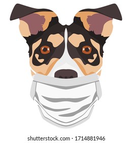Illustration dog Jack Russel Terrier with respirator 
