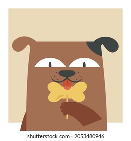 Illustration with dog licking lollipop. Funny pet in flat style