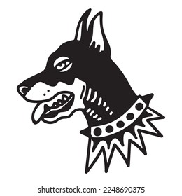 illustration of dog line art. tattoo flash hand drawn vector graphic