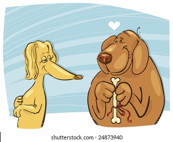 illustration of dog in love giving gift to his Valentine