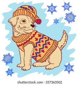 illustration of a dog on a winter background