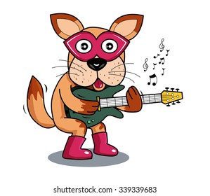 Illustration Dog Playing  Electric Guitar