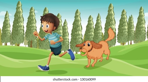 Illustration eines mit seinem Meister spielenden Hundes
