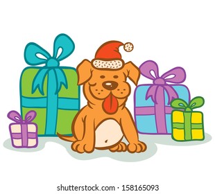 Illustration of dog and presents