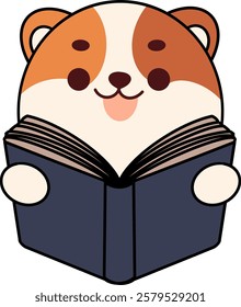 Illustration of a dog reading a book