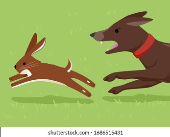 Illustration eines Hundes, der nach einem Hasen in einer unrechtmäßigen Hasenkurve läuft. Tierkriminalität