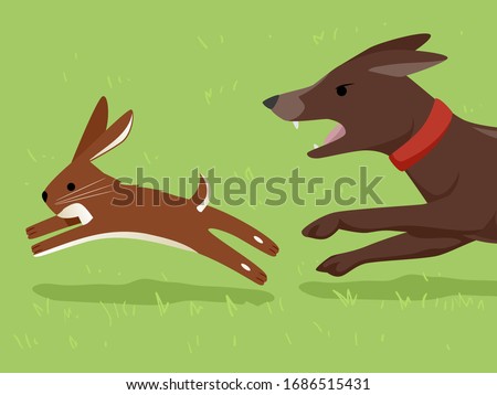 Illustration of a Dog Running After a Hare in an Illegal Hare Coursing Activity. Wildlife Crime