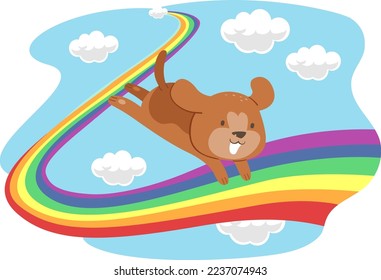Illustration of Dog Running on Rainbow Bridge