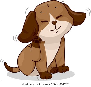 Illustration of a Dog Scratching His Itchy Ear