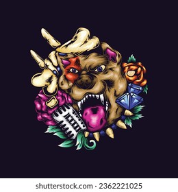 Illustration dog with singing concept design 