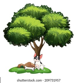 Illustration of a dog sitting under a tree