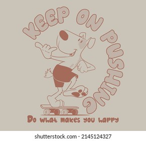 Illustration Of A Dog Skateboarding. Print Design For T Shirts
