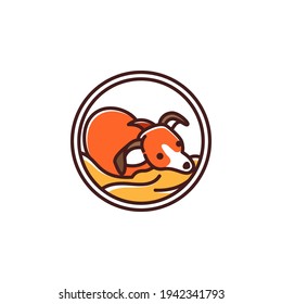 illustration of the dog is sleeping in the circle as border. Doodle style logo design template isolated in white background. 
