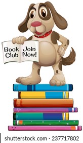 Illustration of a dog standing on the books