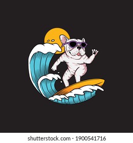 Ilustración del vector de mascota de surf de perro El concepto de tecnología aislada. Estilo de caricatura plana adecuado para llevar páginas web, carteles, volantes, pegatinas, tarjetas