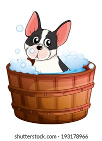 Ilustración de un perro bañándose en un fondo blanco