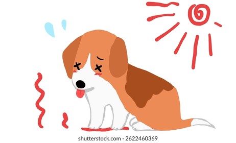 Ilustração de um cão que se baseia no verão enquanto o sol brilha