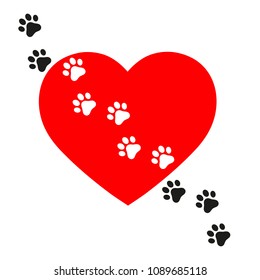 illustration of dog tracks on background of heart
