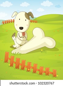 Illustration of a dog unearthing a huge bone