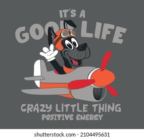 illustration of a dog using an airplane to design a t-shirt