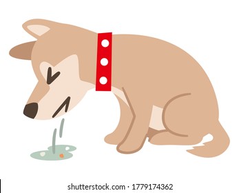 Illustration of a dog vomiting on a white background