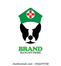 illustration of a dog wearing a doctor hat, for the logo of a veterinary clinic, a veterinary hospital