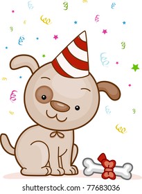 Illustration of a Dog Wearing a Party Hat