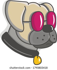 
illustration with a dog wearing pink glasses. Can be used as a sticker, badge or mascot