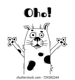 Illustration with dog who shouts - Oho. For design of funny avatars, welcome posters and cards. Cute animal in vector.