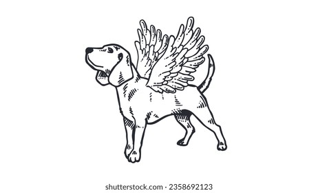 Ilustración de perro con alas. No tiene sentido volar.