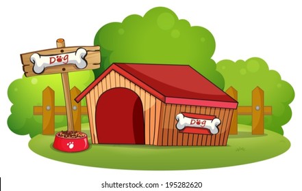 Illustration Of A Doghouse At The Backyard On A White Background