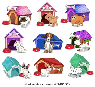 Illustration of the dogs with houses on a white background