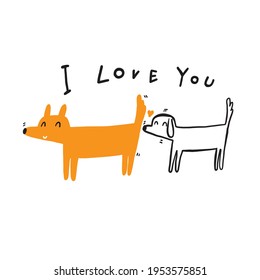 Illustration of dogs showing love