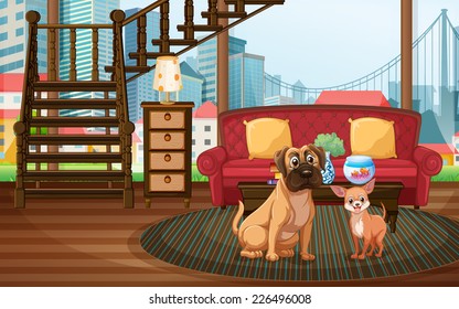 illustration of dogs sitting in the living room