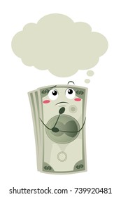 Illustration of a Dollar Bill Looking Up with a Thinking Cloud