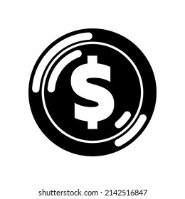 Illustration of a dollar coin, cash. Dollar coin in black with highlights. Isolated on white background. Vector graphics