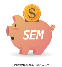 Illustration of a dollar coin entering a piggy bank with    the text SEM