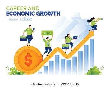 illustration of dollar and coin on economic growth. career and increase income in financial and banking sectors. GDP growth and job opportunities for everyone. can use for ad, poster, campaign, apps