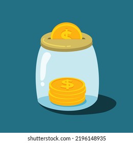 illustration of dollar coin in a saving jar. business or financial illustration vector graphic asset