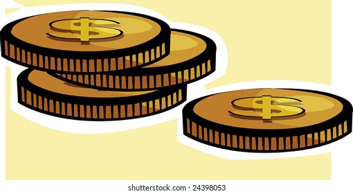 Illustration of dollar coins in colour background	